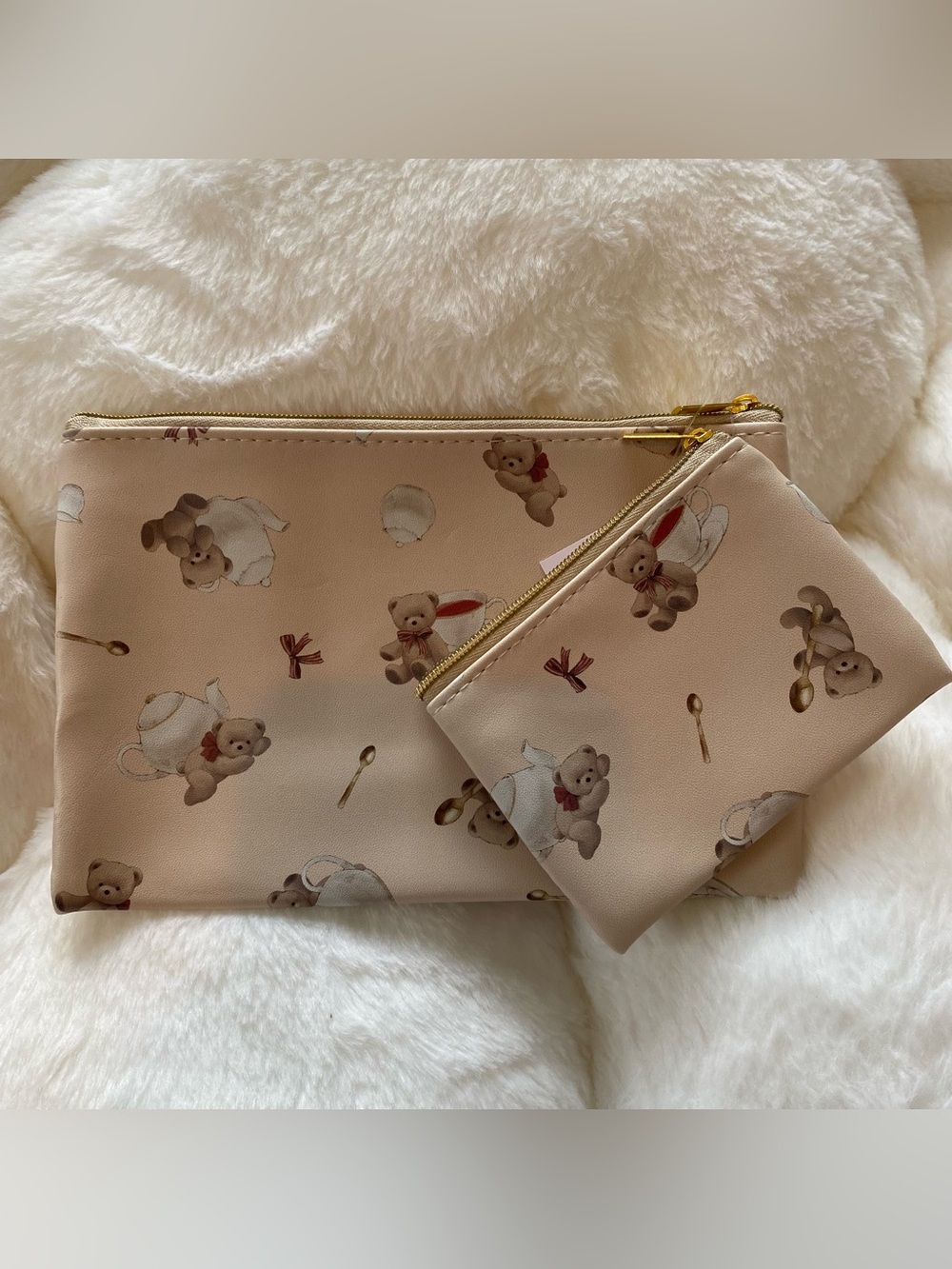 NWT Kawaii Brown Bear Daiso Japanese Pouch Set of 2